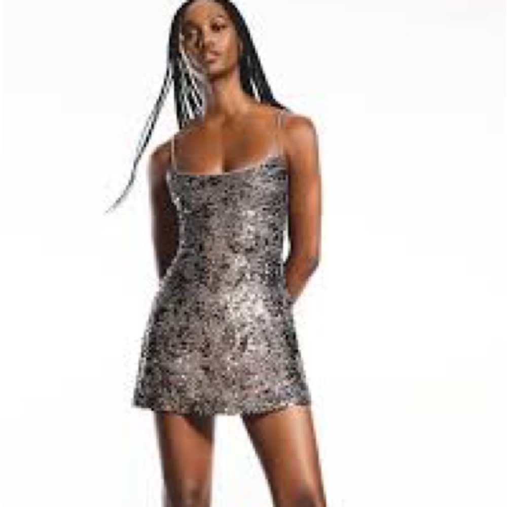 Bershka Silver Mini Sequin Dress - Picture 2 of 6